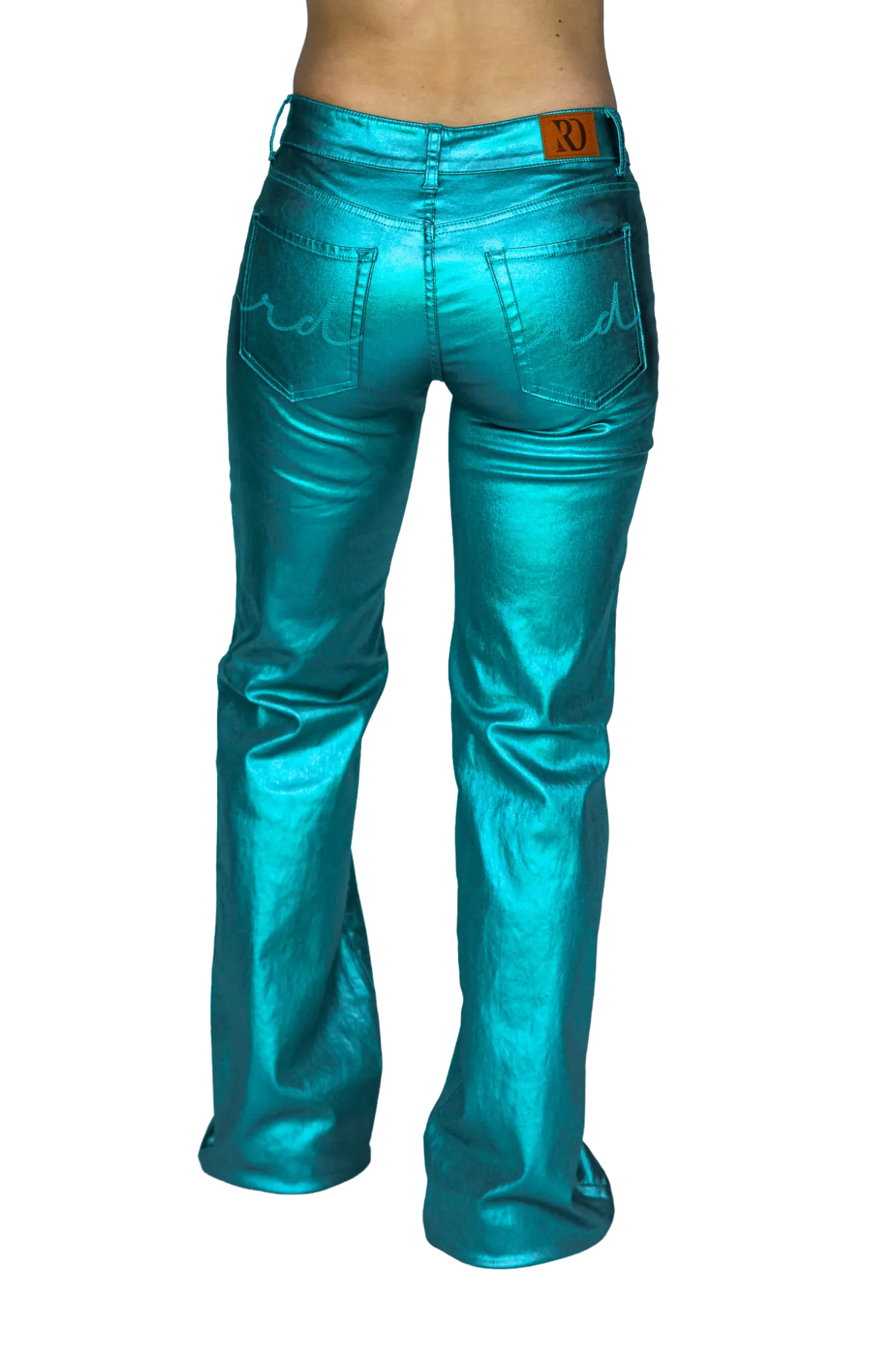 TURQUOISE METALLIC SIGNATURE TROUSERS