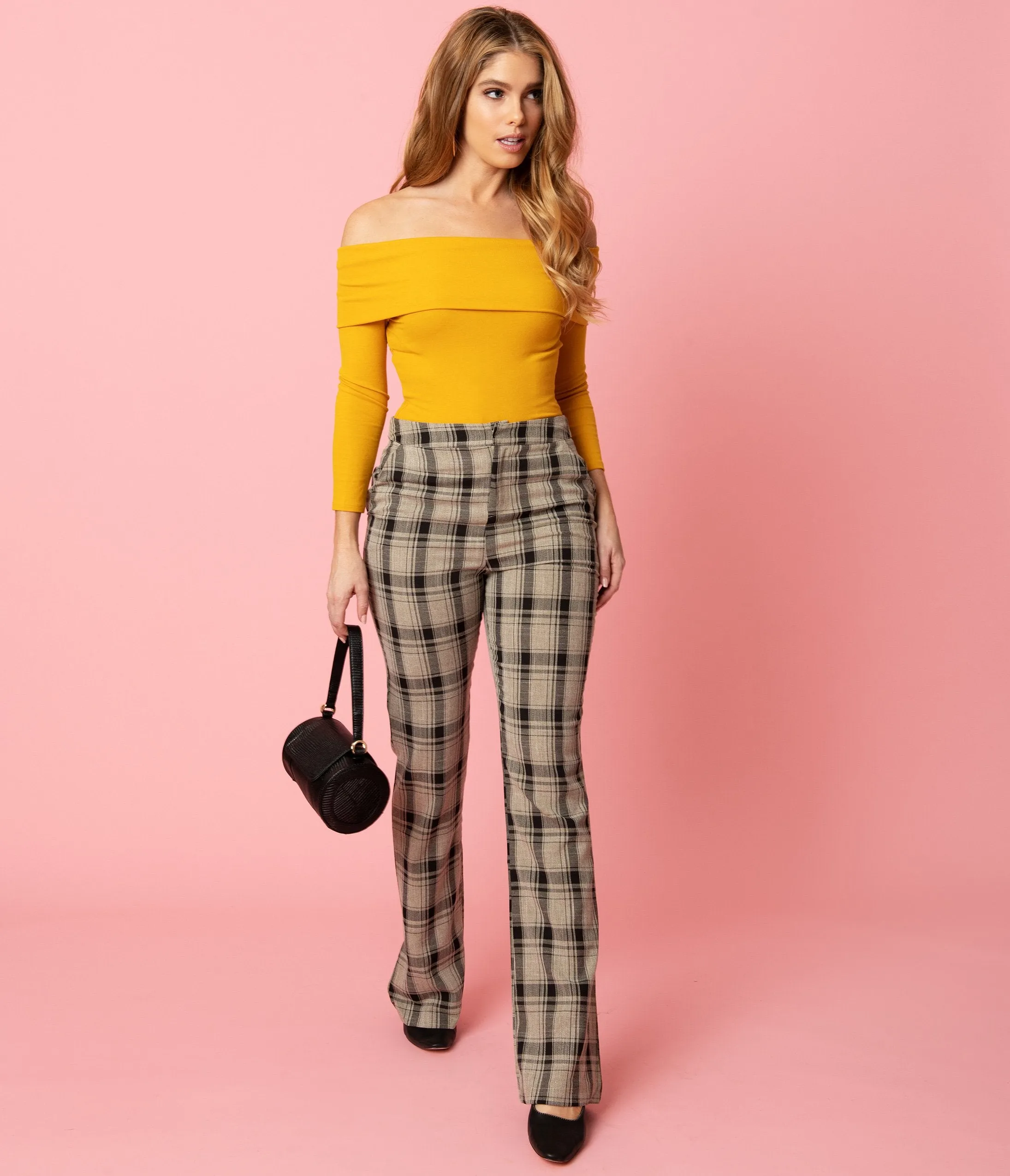 Unique Vintage Grey Plaid High Waist Dawn Pants