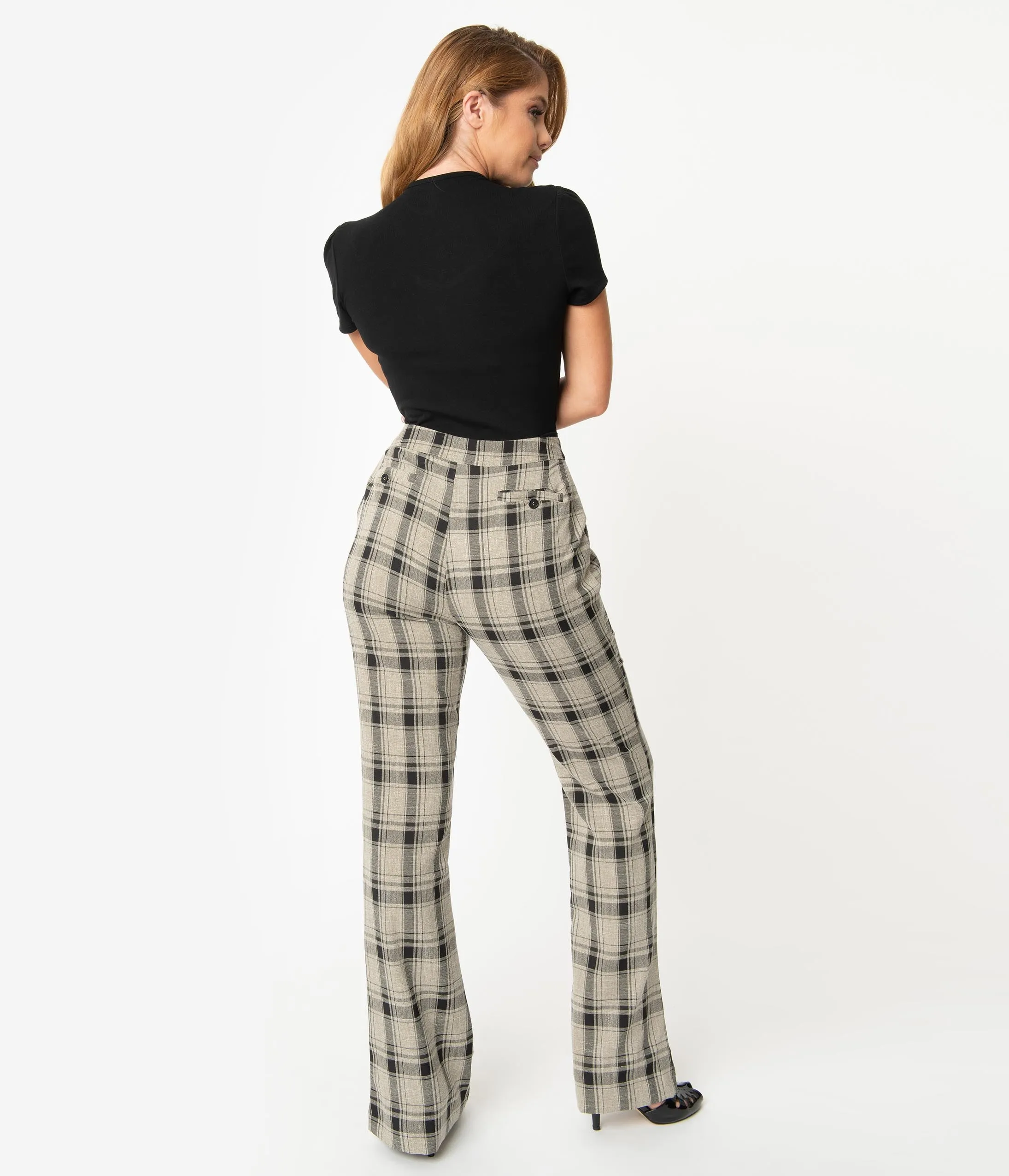 Unique Vintage Grey Plaid High Waist Dawn Pants