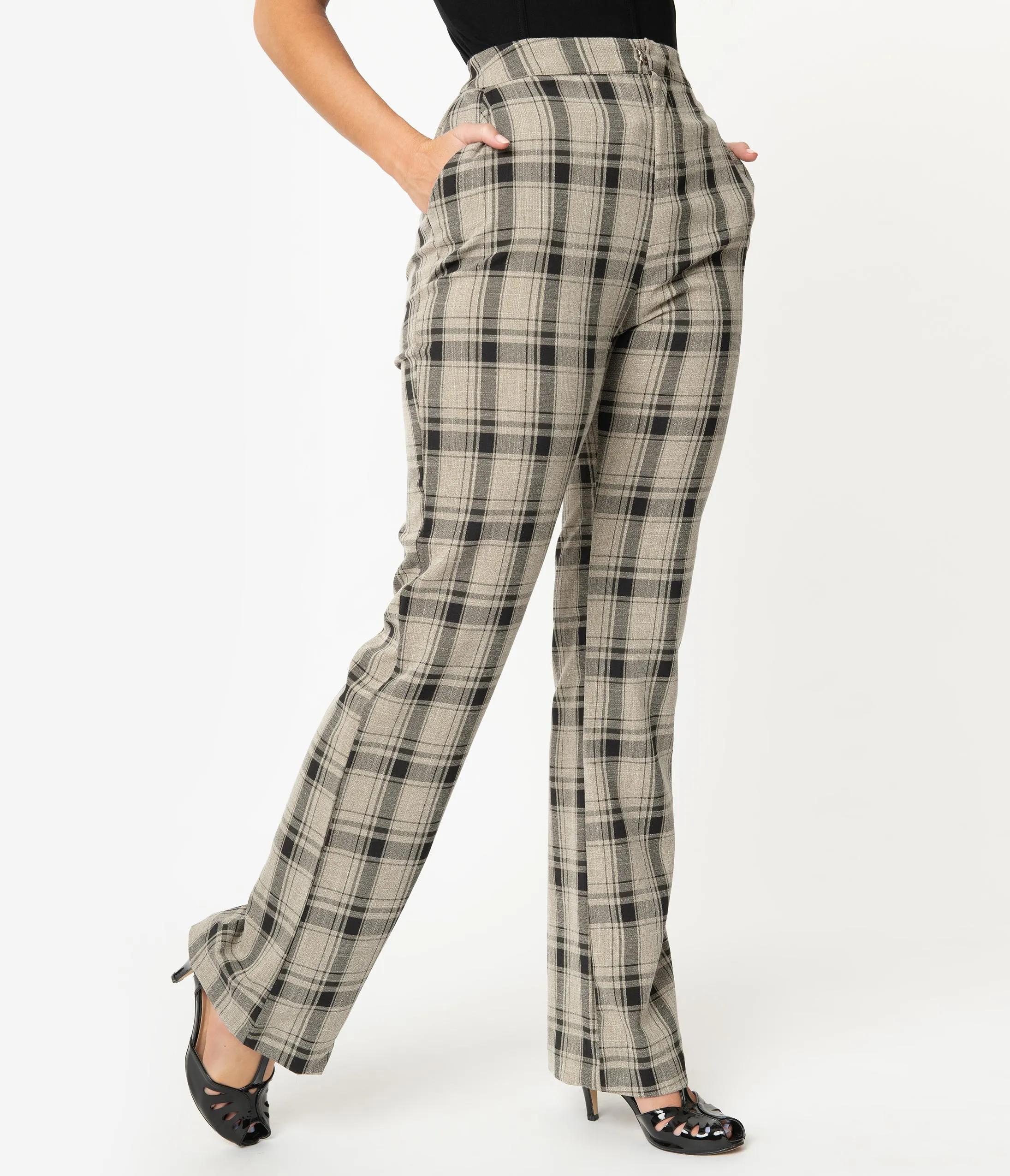 Unique Vintage Grey Plaid High Waist Dawn Pants