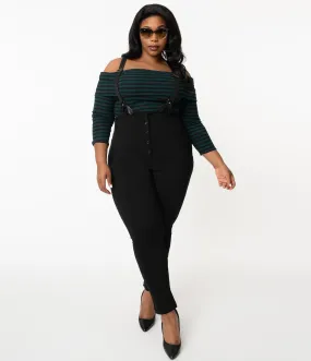 Unique Vintage Plus Size Black Moorehead Skinny Suspender Pants