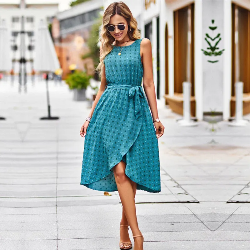 Vintage Style Sleeveless Polka-dot Midi Dress