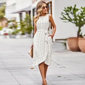 Vintage Style Sleeveless Polka-dot Midi Dress