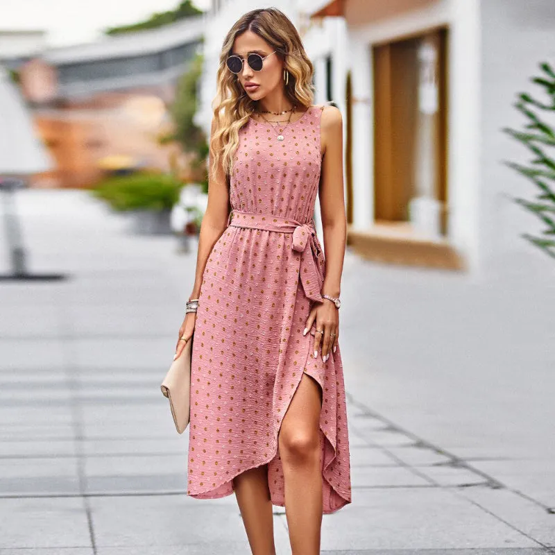 Vintage Style Sleeveless Polka-dot Midi Dress