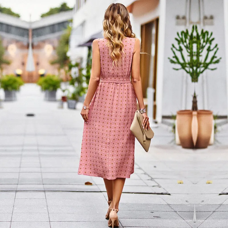 Vintage Style Sleeveless Polka-dot Midi Dress