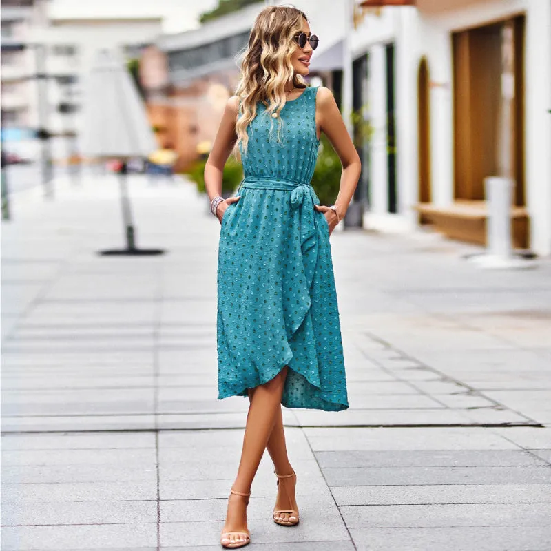 Vintage Style Sleeveless Polka-dot Midi Dress