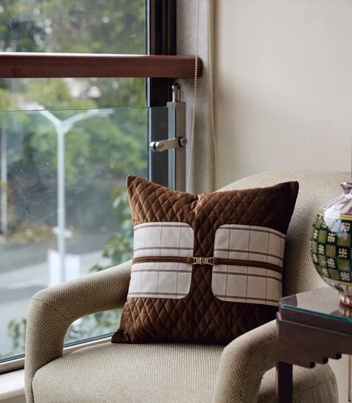 Walnut Plaid Square Cushion Cover