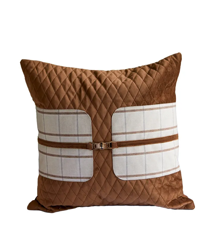 Walnut Plaid Square Cushion Cover