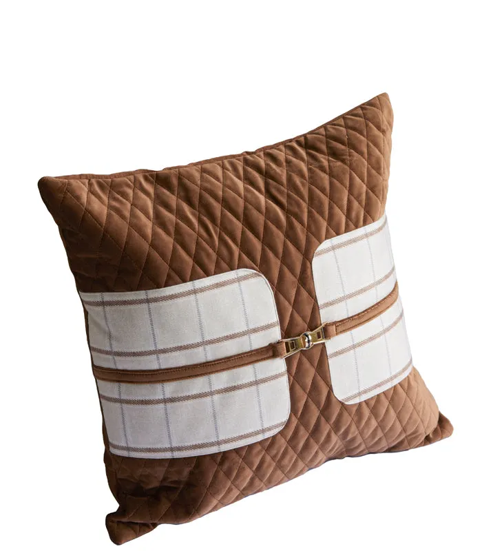 Walnut Plaid Square Cushion Cover