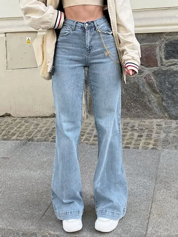 Wenkouban Mid Waist Faded Boyfriend 2000s Flared Jeans