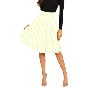 white on neon green hex print Melete Pleated Midi Skirt (Model D15)