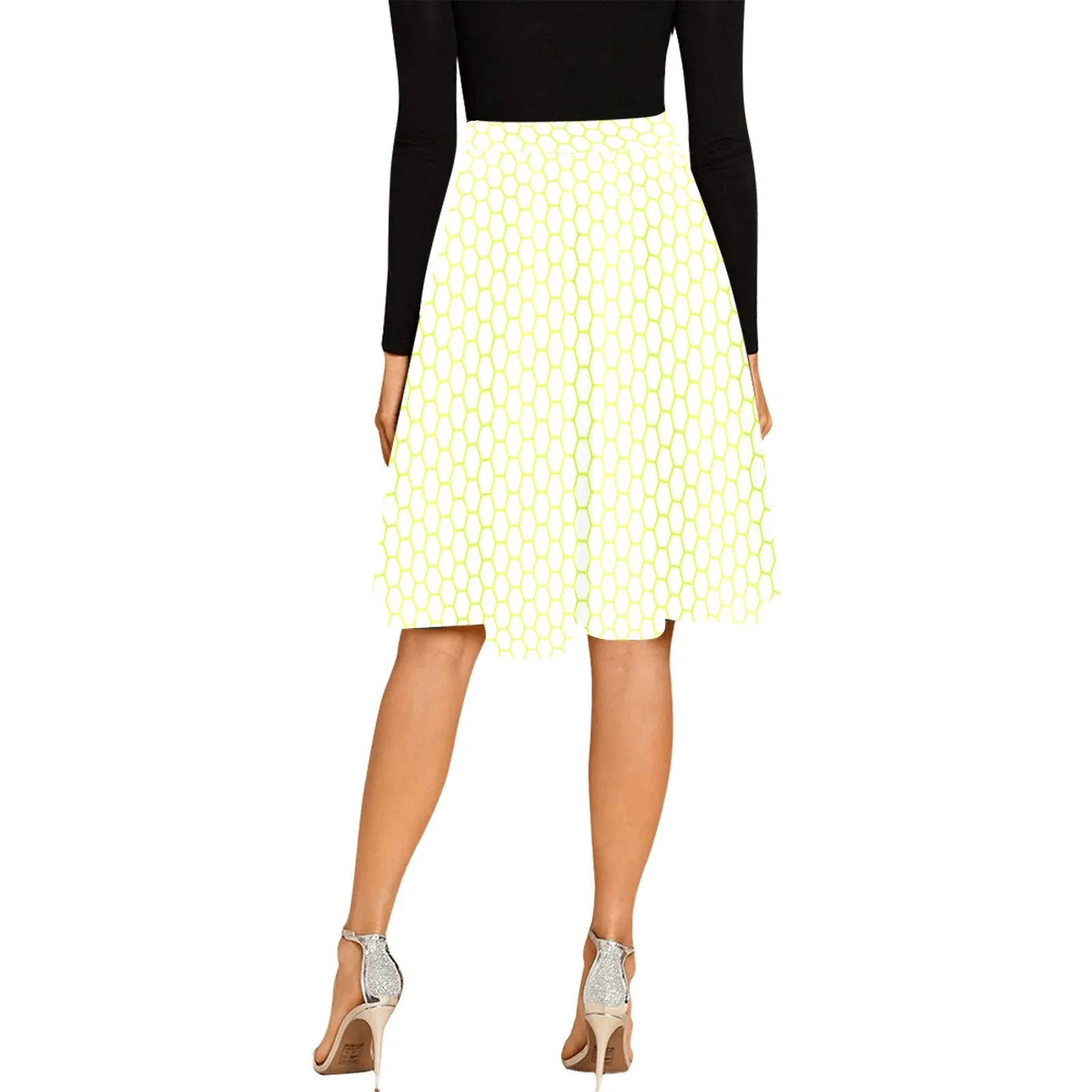 white on neon green hex print Melete Pleated Midi Skirt (Model D15)