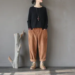 Winter Slacks Corduroy, Baggy Pocket Pants Elastic Waist Pants