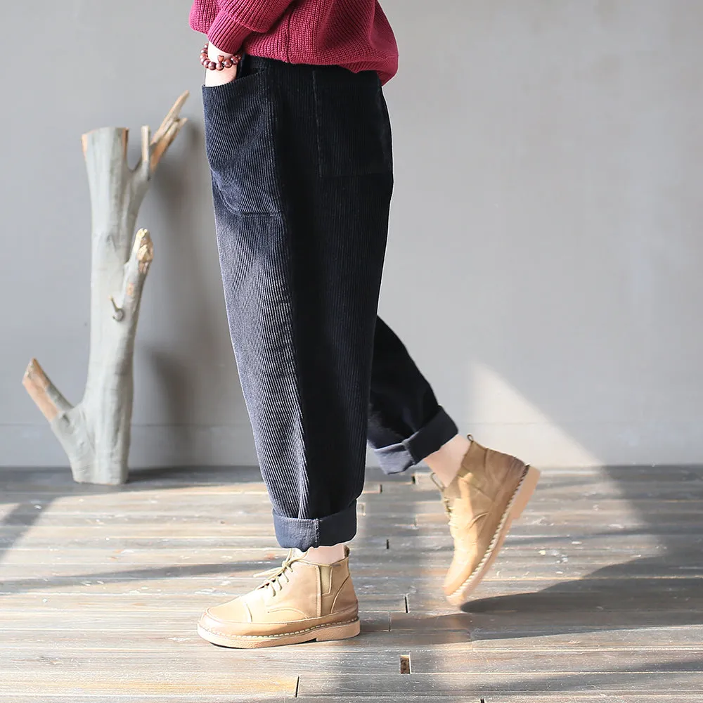 Winter Slacks Corduroy, Baggy Pocket Pants Elastic Waist Pants