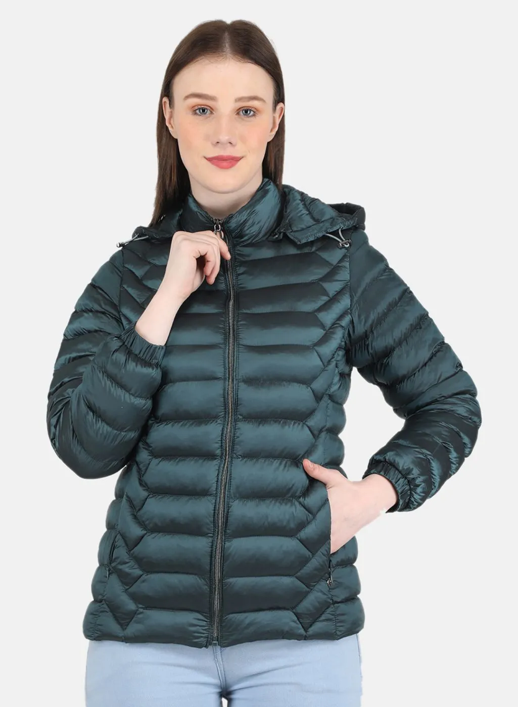 Women Green Puffer Jacket