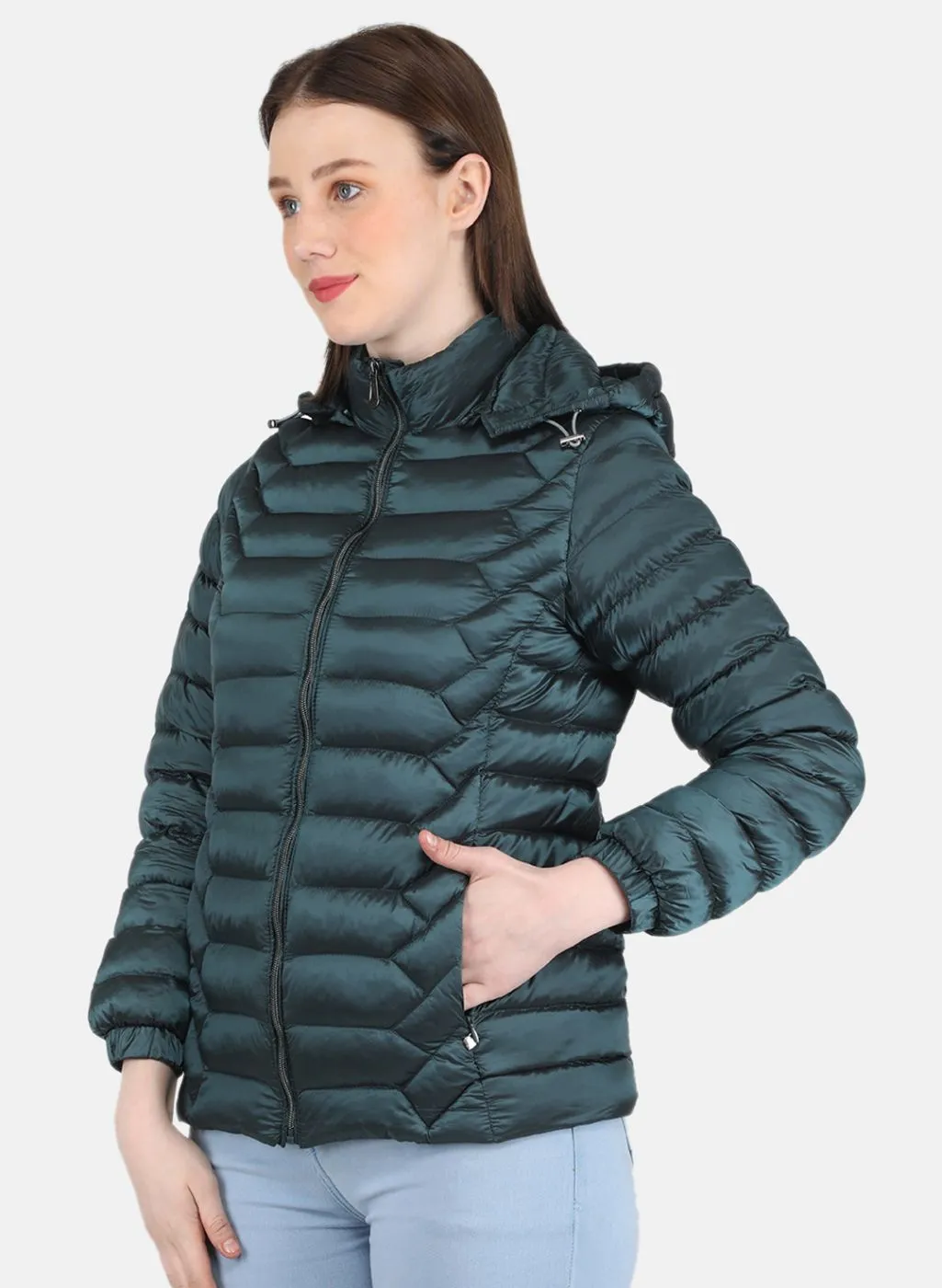 Women Green Puffer Jacket