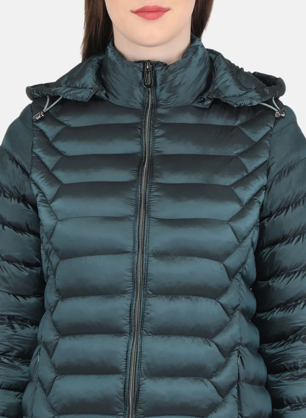 Women Green Puffer Jacket