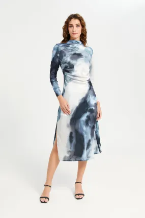 Women Ombre Blue Satin Dress