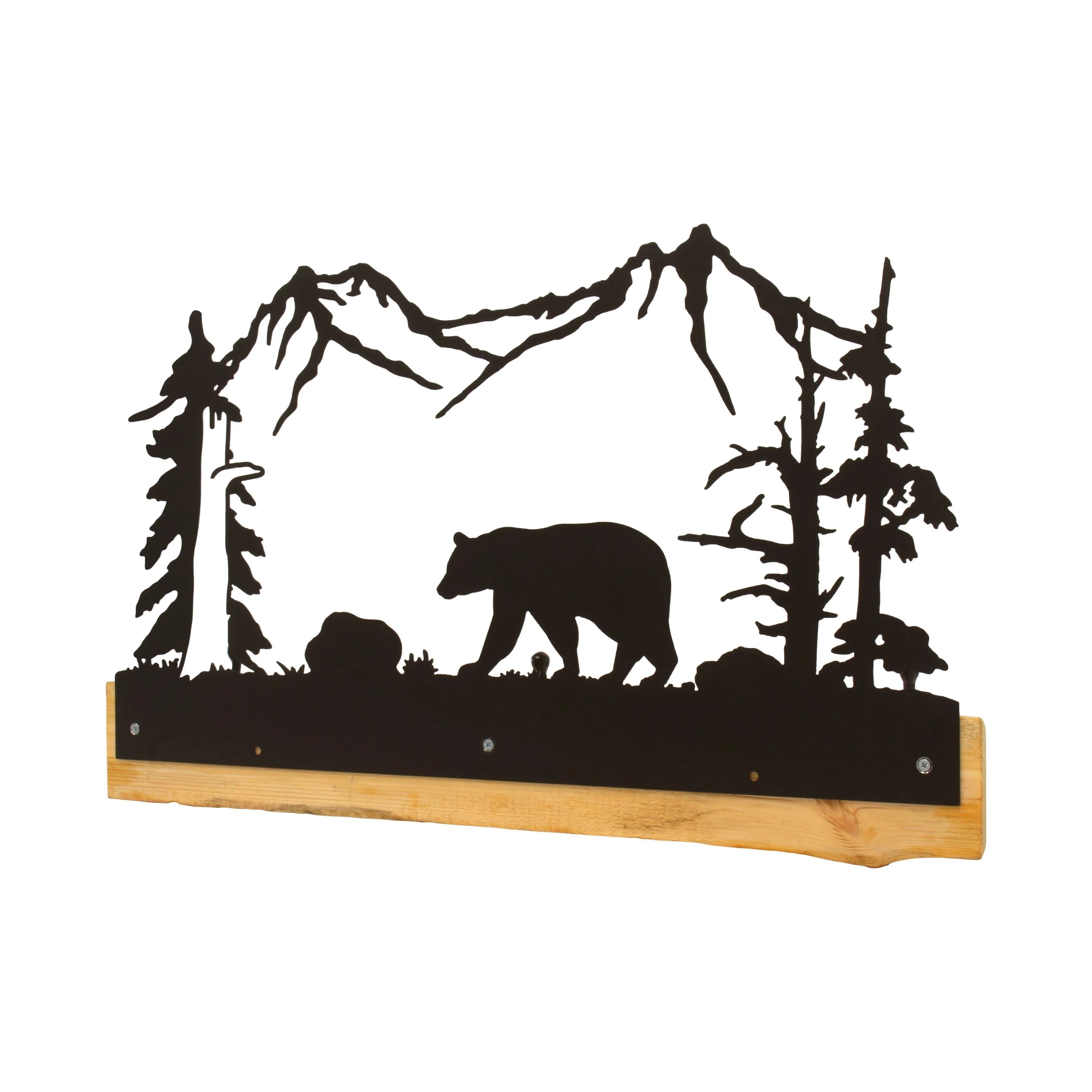 Wood and Metal Coat Rack With 3 Hooks and Rustic Metal Art Silhouette Bear, Deer, or Elk