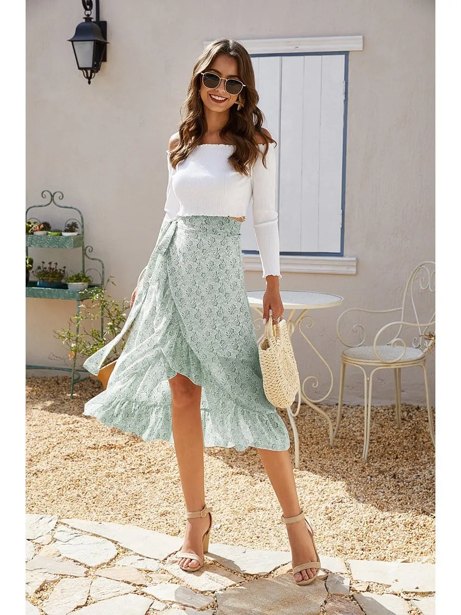 Wrap-Tie Ruffle Skirt