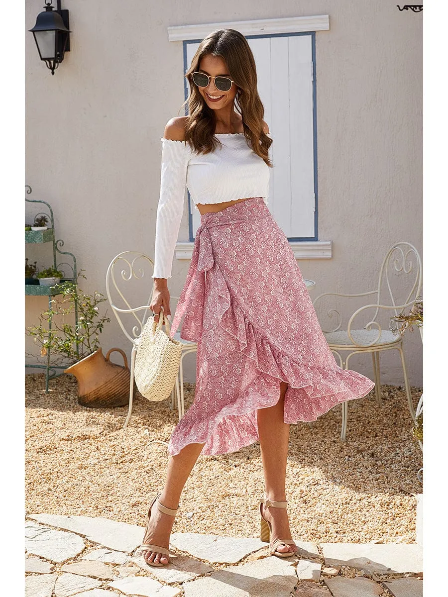 Wrap-Tie Ruffle Skirt