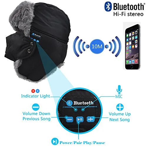 XIKEZAN Bluetooth Hat Wireless Men & Women Faux Fur Winter Cap With Built in Stereo Headphones (Rabbit Fur Black)