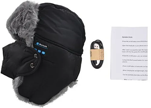 XIKEZAN Bluetooth Hat Wireless Men & Women Faux Fur Winter Cap With Built in Stereo Headphones (Rabbit Fur Black)