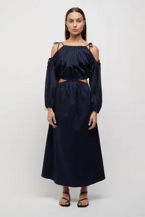 Yolanda Tie Cut Out Dress in Navy